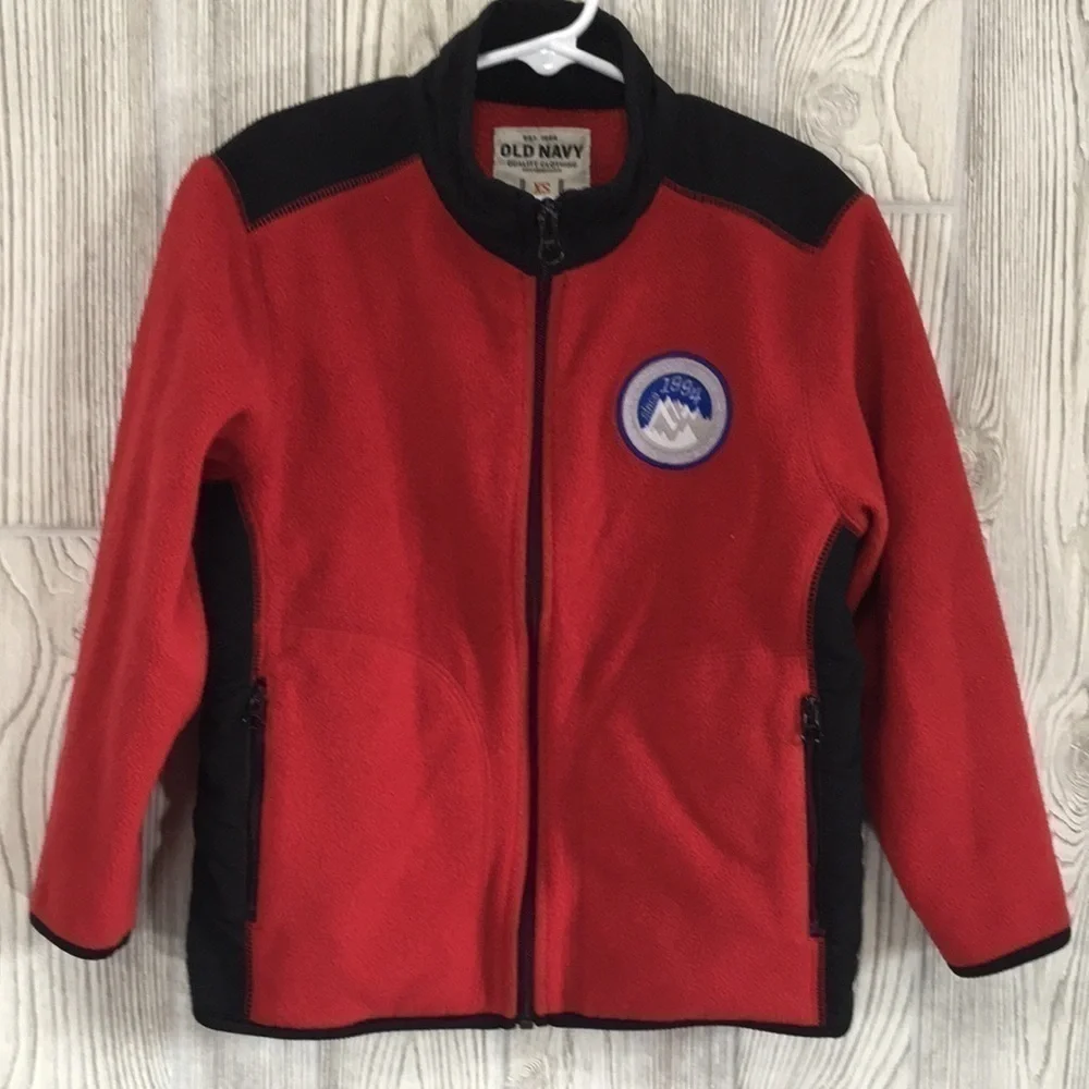 Old Navy Kids XS Red & Black Fleece Zip Up Jacket